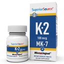 Superior Source K2 MK-7 (Menaquinon-7) 100 mHg - Bone Styrke og helse støtte Supplement - Hjelper sunn hjertefunksjon - Bariatrisk-vennlig - 60 Sublingual Oppløsende tabletter