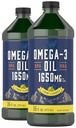 Carlyle Omega 3 Fiskeoljevæske | 1650mg | 32 fl oz (2 x 16oz flasker) | Lemon Flavor | Ikke-GMO & Glutenfri Supplement