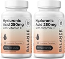 Pure Hyaluronsyre Supplement 250mg med vitamin C 50mg, 120 Vegan Capsules - Hudhydrasjon for naturlig glød, hår, negler, bein og felles helse formel