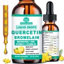 Quercetin med Bromelain flytende dråper, 4X sterkere enn kapsler og piller, 7-i-1 organisk sink Quercetin 1000mg med Bromelain 500mg vitamin C D3 immun støtte for pustende helse og antioksidant