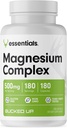 Magnesium Supplement 500mg Kapsler Magnesium Kompleks med glycinat, Citrat og Oxid | 3 Aktive former for magnesium | Enkel på magen | laget i USA | Bucked Up Essentials (180 Serveringer)