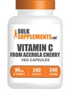 BulkSupplements.com Vitamin C fra Acerola Cherry Capsules - Acerola Cherry Vitamin C Supplement - Glutenfri, 1 Kapsel per servering, 240 Veg Kapsler (Pack of 1)