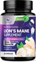 Lions Mane Mushroom Capsules 10.000mg - Lions Mane Supplement Capsules for minne og fokus støtte, hjerne, immun helse støtte, vegansk, flaske i USA, Lions Mane Mushroom Powder Extract, 60 greve