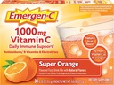 Emergen-C 1000mg vitamin C pulver for daglig immun støtte koffein gratis vitamin C kosttilskudd med sink og manganesisk, super orange flavor - 30 greve