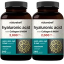 NatureBell 2 Pack Hyaluronsyre Supplements 2.000 mg | 480 Total Capsules, med MSM & Hydrolysert Bovine kollagen – 3 i 1 Støtte for hudhydrasjon, felles smøring, hår og øye helse
