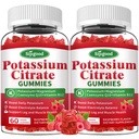 2 Pack Kalium Citrate Gummies - Kalium Supplement for muskel helse, benskjæring Relief & Electrolyte Balance, Vegansk, Ikke-GMO, Glutenfri, Bringebær Flavor, 120 greve