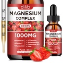 Triple Magnesium Complex Supplement, Magnesium Glycinat, Blande, Citrat flytende dråper 1000mg med Ashwagandha, CoQ10, Vitamin B6, C, D, Sink -Support Calm Stress Relief, Bein, Muskel, Mood Vegan