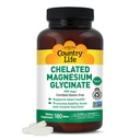 Country Life Chelated Magnesium Glutenfri, Vegan, Halal, Ikke-GMO Verifisert - 180 tabletter