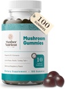 Mushroom Supplement Gummies- Rent Ekstrakt Multi Mushrooms Supplement- Chaga, Reishi, Cordyceps & Lion's Mane - 50 dagers Supply Chewable Gummies (100 stk)
