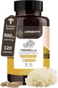 Organic Tremella Mushroom Capsules Supplement (120) | Frukting Kropp 10:1 Høy styrke Snow Fungus ekstrakt | 10% Beta-D Glucans | 9 000mg Rå Tilsvarende Per Serving | Skin Hydration & Brain Support