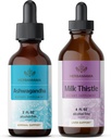 HERBAMAMA Herbal flytende dråper Kit - Bundle of Ashwagandha Root Tinkture 2 fl oz & Melk Thistle Extract 4 fl oz - Vegansk, ikke-GMO, sukker og alkohol-fri - 2 pakke