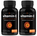 NutraChamps (2 Pakke) Vitamin C 1000mg med eldrebær, Citrus Bioflavonoids & Rose HIPS - 120 Kapsler Vegansk, ikke-GMO Antioksidant Supplement for immun helse og kollagen produksjon 500mg pulver piller