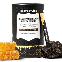 Bedre Alt Pure Himalayan Shilajit Sticks med økologisk honning, Saffron | Lett å konsumere Shilajit | 30 Sticks for energiforsterkning og immunstøtte, 85+ Trace Minerals, 75%+ Fulvic Acid
