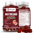 Zammex Multi collagen Peptides Gummies (type 1, 2, 3, 5 & 10), 30 Services, Anti-Aging Collage Gummy Kosttilskudd for kvinner og menn med Biotin Vitamin C, Hyaluronsyre, Peach Flavor