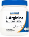 Nutricost L-arginin pulver 500 gram (1,1 lbs) - ren L-arginin pulver - 5000 mg per servering; 100 serveringer