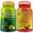 Liposomal glutatione 500mg & Quercetin med Bromelain, sink og vitamin C - Antioksidant og immunstøtte Bundle med økologiske hele matblandinger - Vegan, ikke-GMO Respiratorisk Helse Formula