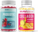 MAV NUTRITION collagen gummier for kvinner og probiotiske gummier | Hår, hud, negler, og Gut helse støtte med Biotin, vitamin C, og 5 milliarder CFU | 60 Gummies hver