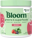 Bloom Nutrition Superfood Grønn pulver, Digestive Enzymes w/Probiotika og prebiotika, Gut helse, Bloating Relief for kvinner, Klorella, 15 SVG (15 Serveringer (Pack of 1), Berry)