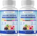 Immunstøtte Supplement - 2 Pakker 10 I 1 Elderbær, Echinacea, vitamin D, vitamin C 1000 mg & sink Supplement - med immunforsterker for voksne - 120 Vitaminer Kapsler