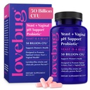 Lovebug Yeast og Vaginal Probiotika for kvinner pH Balance & Urin Tract, 50 milliarder CFU, UTI, BV, Odor støtte med Lactobacillus, Bifidobacterium, Digestiv og Vaginal helse supplement 60 kapsler