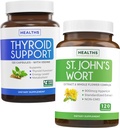 Bundle of St. John's Wort & Thyroid Support - Mood Boost & Balance Bundle - St. John's Wort (Non-GMO) med kraftig 900mcg Hypericin ekstrakt & Thyroid støtte med jodin for energiforbedring