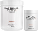 Codeage Multi Collagen Protein Capsules & Multi Collagen Protein Powder Bundle ® Multi Collagen Pills, Collagen Typer I, II, II, V & X, 90 greve - Rene, Hydrolysert, 20 oz