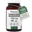 PRISTINES Cordyceps Mushroom Kapsler - 60 dagers forsyning 1000 MG - Atletisk ytelse, utholdenhet og immunitet Adaptogen Supplement - Anti Aging støtte Antioksidant