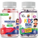 SUNNY SAM jern gummer for barn og voksne og magnesium gummer for voksne - 500 mg - rolig magnesium Chews - Magnesium citrate Chewable Supplement for humør og muskel støtte. Jernvitaminer med vitamin C.