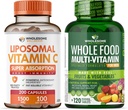 Helsome Wellness Liposomal vitamin C kapsler (200 piller 1500mg Buffered) høy absorpsjon + mat Multivitamin for menn - naturlige multi vitaminer, mineraler, organiske ekstrakter Bundle