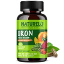NATURELO Vegansk jern Supplement med vitamin C og organiske hele matvarer - Gentle Iron piller for kvinner og menn med jernmangel inkludert graviditet, anemi og vegansk kosthold - 180 Mini kapsler