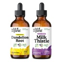 Wild & Organic Dandelion Root Tinktur & Melk Thistle Tinktur 4 fl oz - Liver Cleanse Detox Støtte - Dandelion Root Extract Drops - Melk Thistle Supplement - Ingen sukker og alkohol