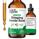 Wild & Organic Stinging Nettle Tinktur - Stinging Nettle Root Extract drops for menn og kvinner - Flytende Urtica Dioica Supplement - Vegansk, Sukker og alkohol-fri - 4 fl oz