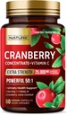 Bygget av Nature Cranberry Pills 25 000mg - Ekstra styrke 50:1 Konsentrat Ekstrakt med C-vitamin - Urine Tract Health Supplement for kvinner - Ikke-GMO, Sukkerfri, Vegan - 60 Kapsler