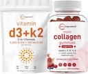 Mikroingredienser Vitamin D3 5000iu + K2 100mcg Softgels & Multi Collagen Peptides Gummies Bundle Pack essensielle Sunshine Vitaminer Type I,II,III,V,X Protein med Biotin, Hyaluronsyre, & Vitami