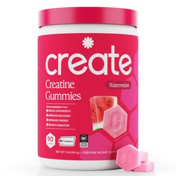 Opprett Kreatin Monohydrat Gummier for menn og kvinner - Økt fokus, styrke og utholdenhet, Anti-Melting formel, Vegan, Glutenfri, Ikke-GMO, 1,5 gram kreatin per gummy (Watermelon, 90 ct)