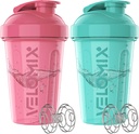 VELOMIX - 2 Pack- 20 oz Protein Shaker flasker for proteinblandinger - 2x Wire Whisk | Leak Proof Shaker Cups for proteinshakes og pre Workout | Protein Shaker flaske pakke (Pink/Turquoise)