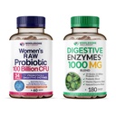 Helsome velvære Dr. Formulert Rå Probiotika for kvinner 100 milliarder CFU + Digestive Enzymer 1000MG Plus Prebiotika og probiotika Supplement Bundle