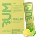 RAW Electrolytes pulver Hydration Drink Mix Packets, Bum Hydrate (Lemon Lime, 20 serveringer) - Electrolyte Hydration Packets støtter muskelfunksjon og utholdenhet - Keto gratis elektrolyter pulverpakker