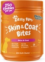 Zesty Paws Omega 3 Fiskeolje for hund - Zesty Paw Dog vitaminer og kosttilskudd for Hip, Joint & Skin, Kylling (250 Chews)