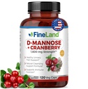 FineLand D-Mannose + Cranberry – 1600 mg per servering – 120 Vegan Capsules – Urin Tract & Bladder Helsestøtte – Ikke-GMO, Glutenfri, laget i USA