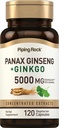 Piping Rock Panax Ginseng & Ginkgo Biloba Supplement | 5000 mg | 120 kapsler | med svart pepper ekstrakt | vegetarisk, ikke-GMO og glutenfri supplement