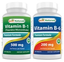 Beste Naturals Vitamin B1 som Thiamin Mononitrat 500 mg og vitamin b6 200 mg