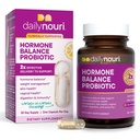 Daglig Nouri Hormon Balance Probiotic for kvinner | Støtter sunne østrogen, PMS, PCOS, Perimenopause, Vaginal pH, Yeast, Gut helse, hud og immunitet | 7 Strains + Vegan Omega olje | 30-dagers forsyning