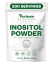 Purisure Myo-Inositol pulver, 250 g, fruktbarhet, hormonell balanse og ovarian støtte, ren inositol pulver, Myo Inositol Supplement for å støtte energi og hjerne velvære, vegansk, ikke-GMO, 500 serveringer