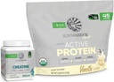 Solvarmeaktivt organisk protein pulver plantebasert vanilla flavored 45 serveringer og kreatininmonohydrat pulver 60 serveringer