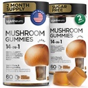 Mushroom Gummies 5000 Mg 120 stk (2 pakke) - Lions mane og 9 Adaptogen Mushrooms blanding - Ashwagandha, L-Theanine - Mushroom Gummies for energi, immunitet, fokus, Brain Boost - Ingen sukker og GMO