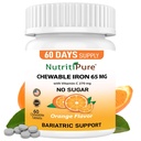 Chewable Iron 65 mg med vitamin C 270 mg (for kvinner/menn) |60 dager forsyning | Ingen sukker- Zesty orange flavor Supplement 60 greve