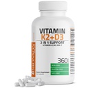 Bronson Vitamin K2 (MK7) med D3 Supplement Ikke-GMO Formel 5000 IU Vitamin D3 & 90 MG K2 MK-7 Lett å Svelge D & K Complex, 360 Kapsler