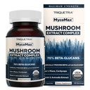 MycoMax Mushroom Complex - 70% Beta Glucans, Max Potens Mushroom Supplement, USA Voksen + Ultralyd ekstraksjon - Lions Mane, Cordyceps, Reishi & Mer - Kognisjon, Immunitet, Energi - 60 kapsler