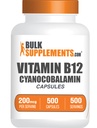 BulkSupplements.com Vitamin B12 Kapsler - som Cyanocobalamin, vitamin B Supplement, vitamin B12 200 mcg - Energivitaminer, Glutenfri, 1 Kapsel per servering, 500 Kapsler (Pack of 1)